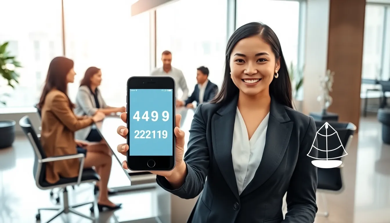 professionals discussing a toll-free number in a modern office.